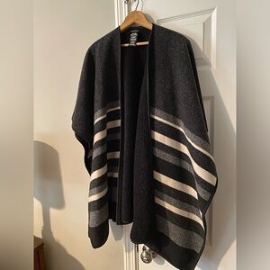 Open Front Poncho Wrap Charcoal and Black Ike Behar